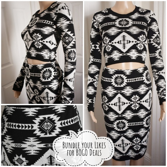 Lara Aztec Knitted Crop Top and Skirt Co-Ord Set - Picture 3 of 10